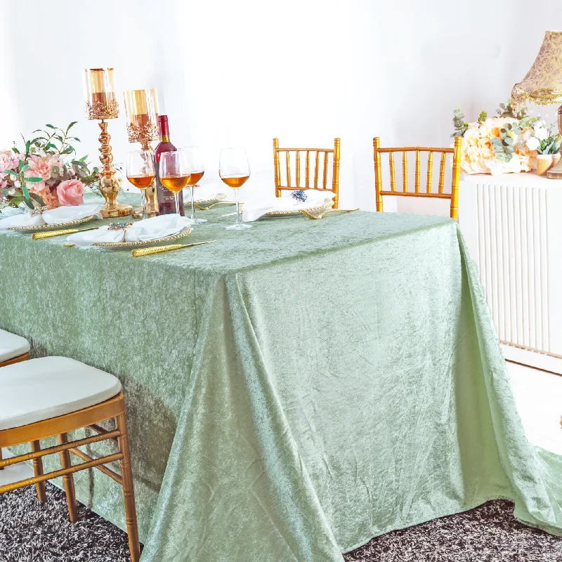 90"x132" Seamless Rectangular Ice Crushed Velvet (200 GSM) Tablecloth - Sage Green (1pc)