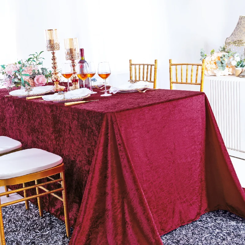 90"x132" Seamless Rectangular Ice Crushed Velvet (200 GSM) Tablecloth - Burgundy (1pc)