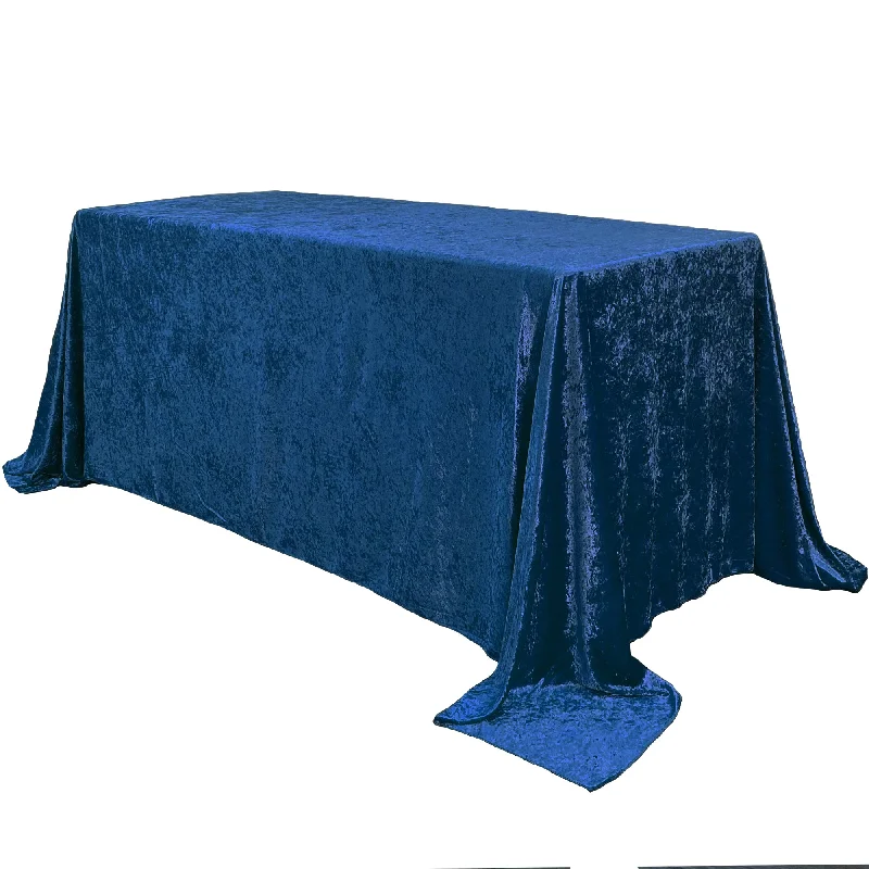 90 x 156 Inch Rectangular Crushed Velvet Tablecloth Navy Blue