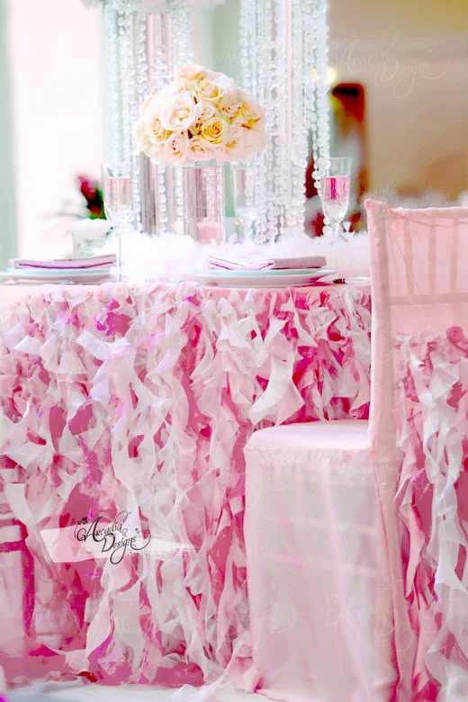 Pink Curly Sashes Ruffled Table Skirt