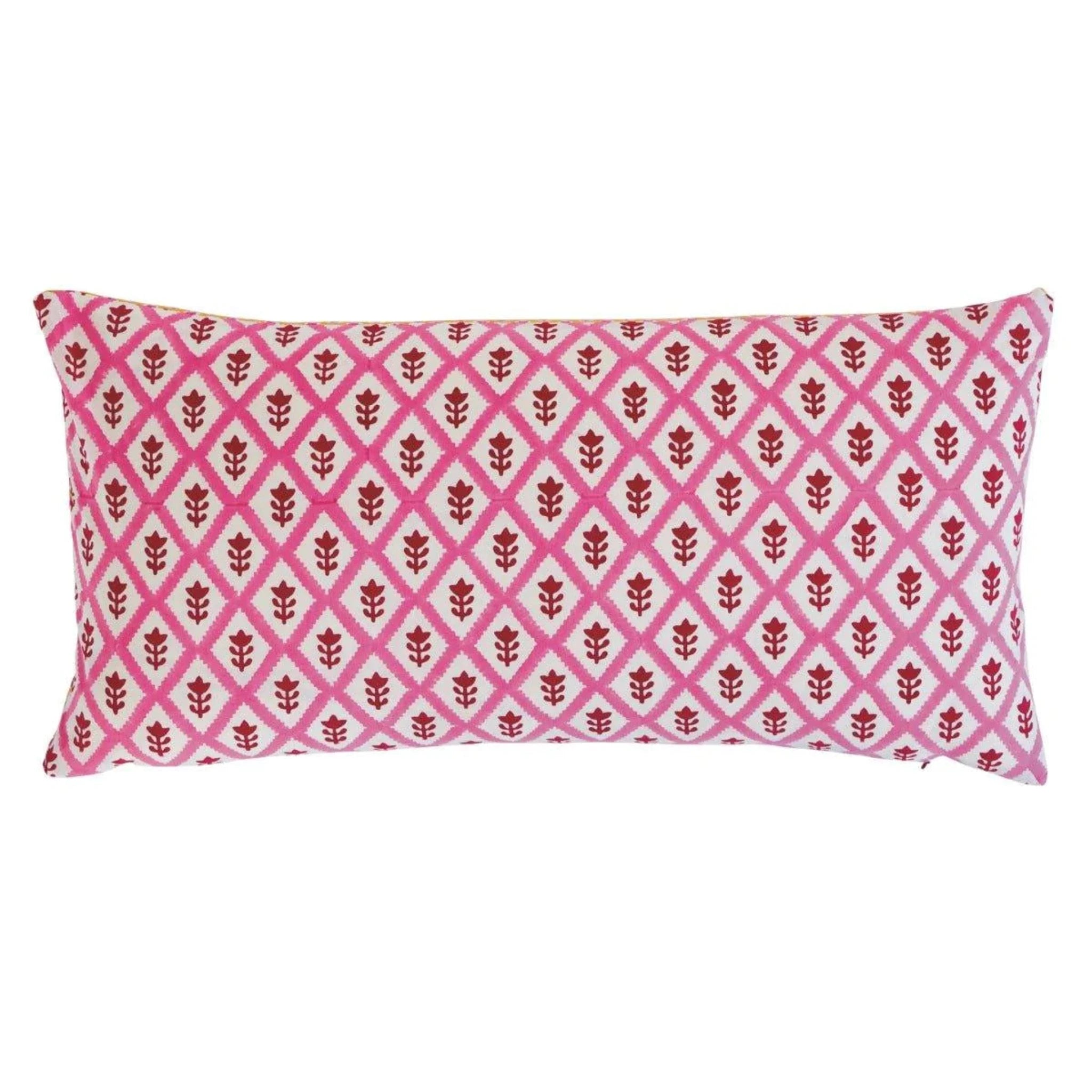 Pink Floral Diamond Print Throw Pillow