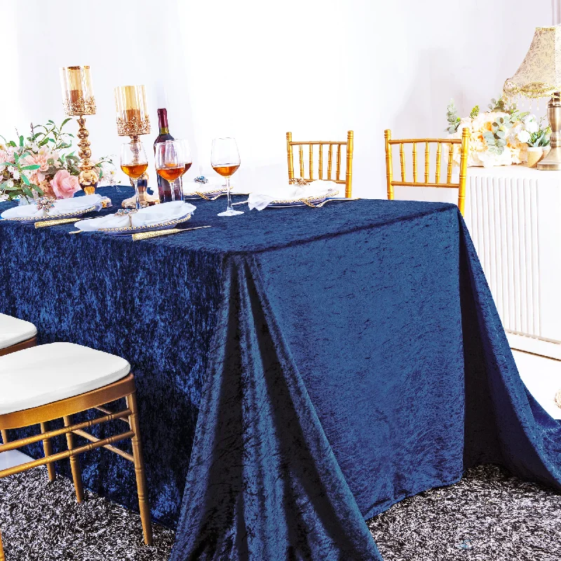 90"x156" Seamless Rectangular Ice Crushed Velvet (200 GSM) Tablecloth - Navy Blue (1pc)