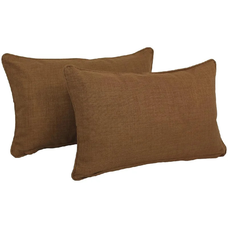 20-inch by 12-inch Double-corded Solid Outdoor Spun Polyester Back Support Pillows with Inserts (Set of 2), Mocha