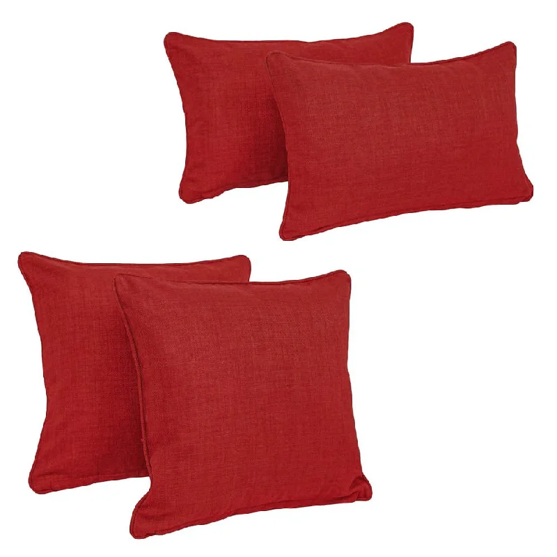 Double-corded Solid Outdoor Spun Polyester Throw Pillows with Inserts (Set of 4), Paprika