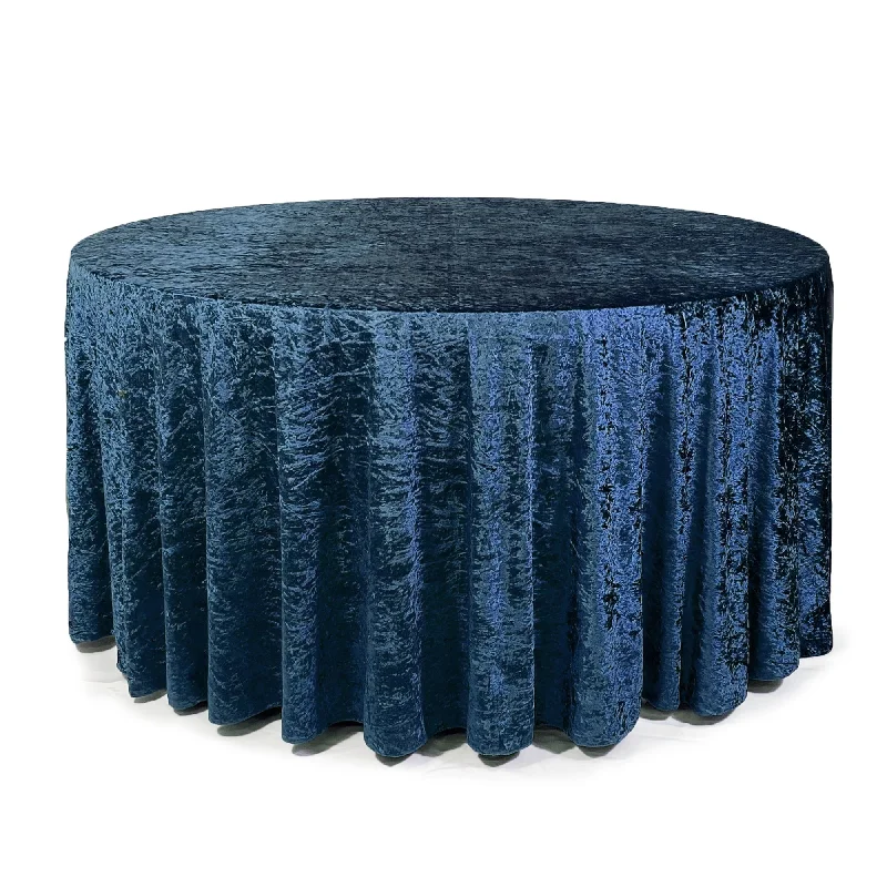 120 Inch Round Crushed Velvet Tablecloth Navy Blue