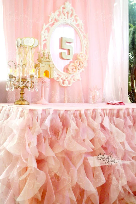 Princess Pink Curly Tutu Cake Table Skirt