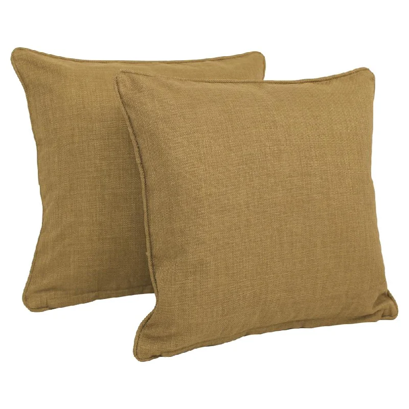 18-inch Double-corded Solid Outdoor Spun Polyester Square Throw Pillows with Inserts (Set of 2), Wheat