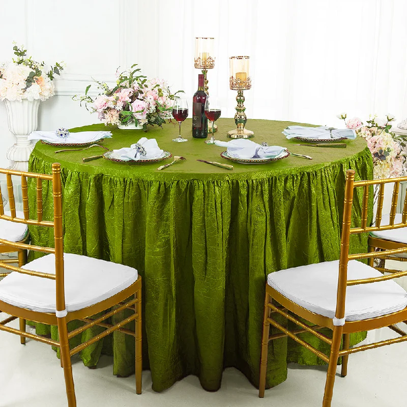 60" Round Ruffled Fitted Crushed Taffeta Tablecloth With Skirt - Moss Green (1pc)