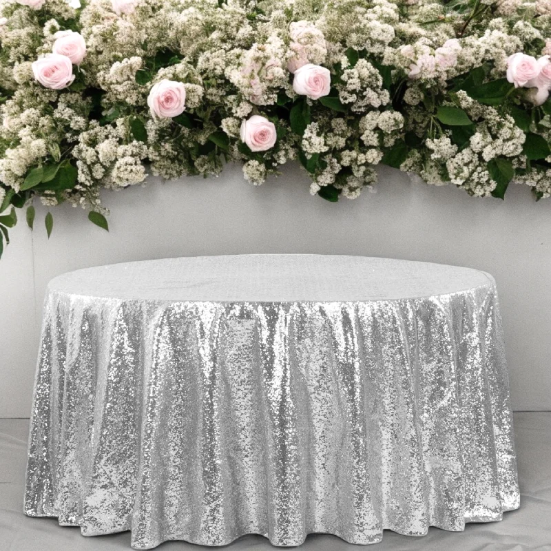 Glitz Sequins 108" Round Tablecloth - Silver