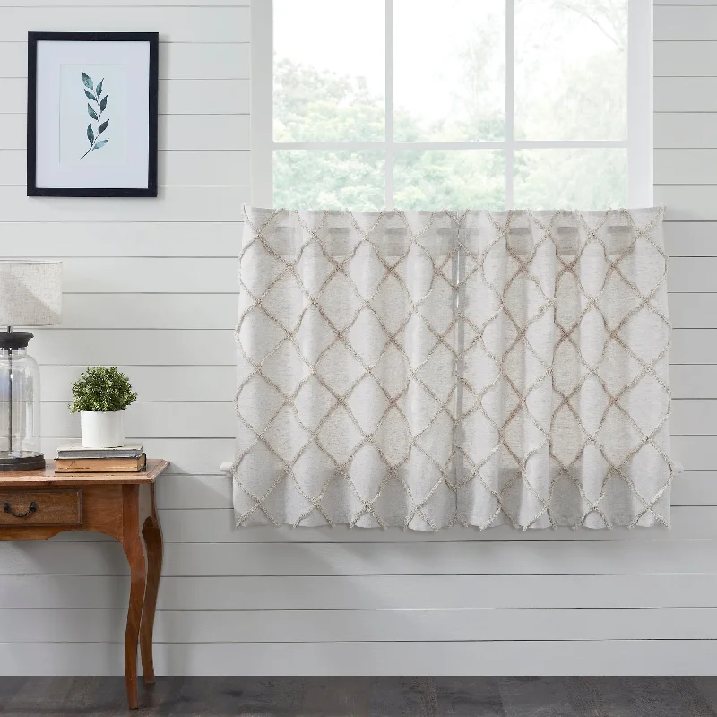 Frayed Lattice Oatmeal Tier Curtain Set of 2 L36xW36 VHC Brands