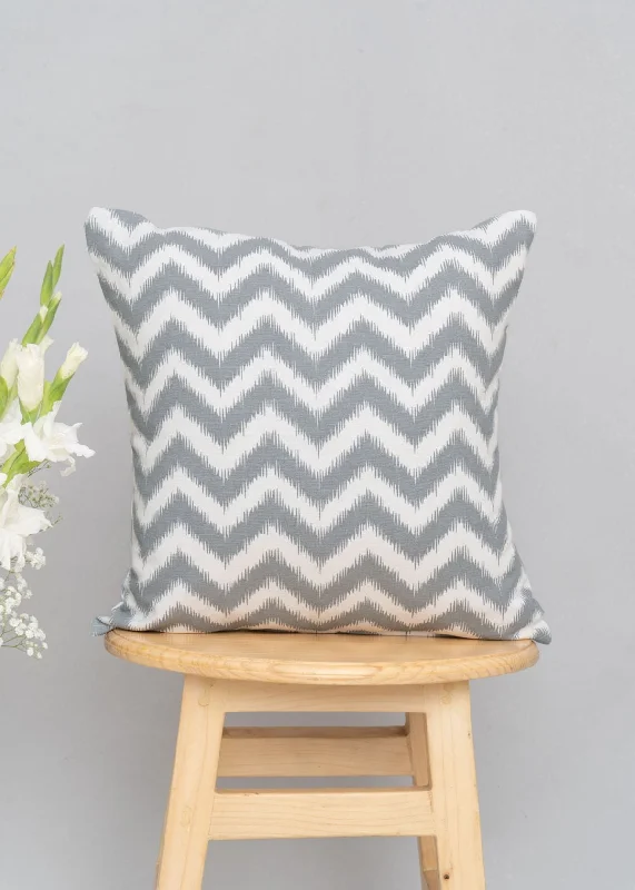 Ikat Chevron 100% cotton geometric cushion cover for sofa - Grey