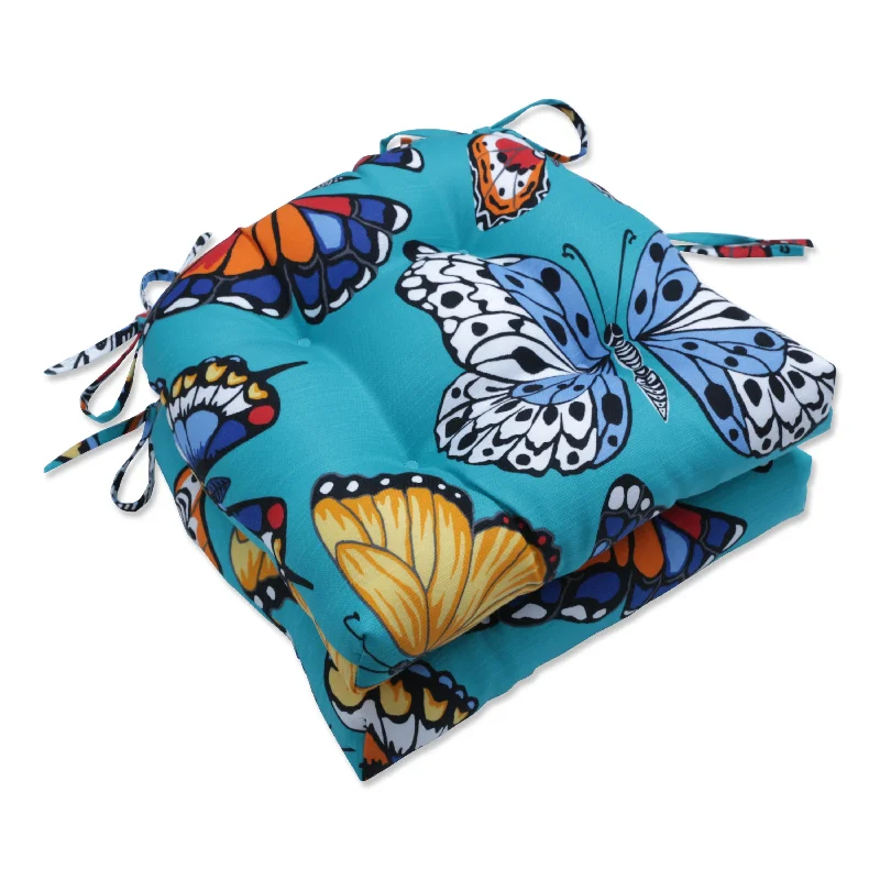 Butterfly Garden Turquoise Reversible Chair Pad (Set Of 2)