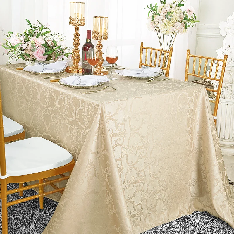 90"x132" Seamless Rectangular Versailles Chopin Damask Jacquard Polyester (220 GSM) Tablecloth - Champagne (1pc)