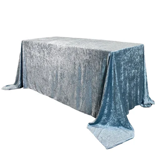 90 x 132 Inch Rectangular Crushed Velvet Tablecloth Dusty Blue