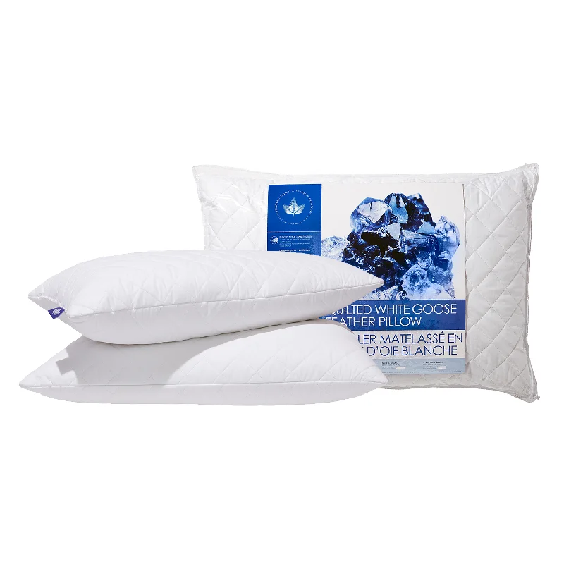 Quilted White Goose Feather Pillow Soft Support - 2 Pack