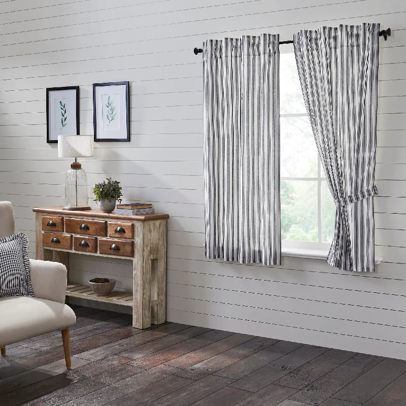 Sawyer Mill Black Ticking Stripe Short Curtain Panel Set of 2 63x36 VHC Brands