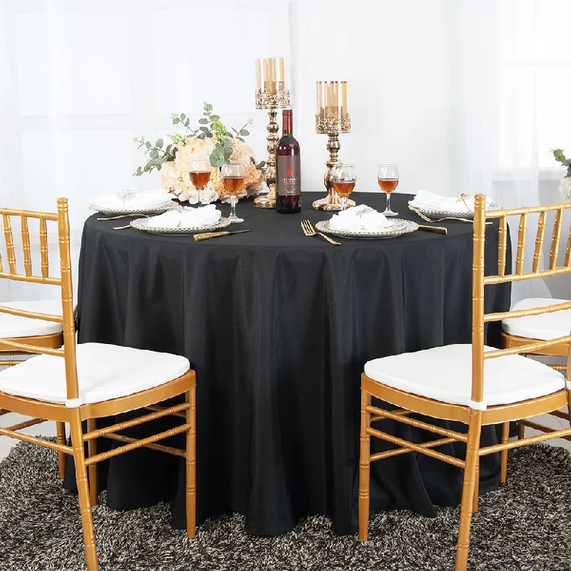 120" Seamless Round Polyester (220 GSM) Tablecloth - Black (1pc)