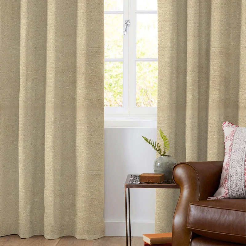 Oat Beige Golden Dots Geometric Pattern Premium Curtain Fabric (Width 54 Inches)