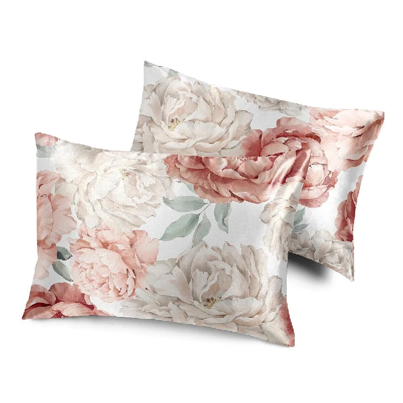 Sweet Jojo Designs Blush Pink Boho Shabby Chic Floral Decorative Satin Pillowcases 2 Pack Set Ivory Bohemian Vintage Watercolor