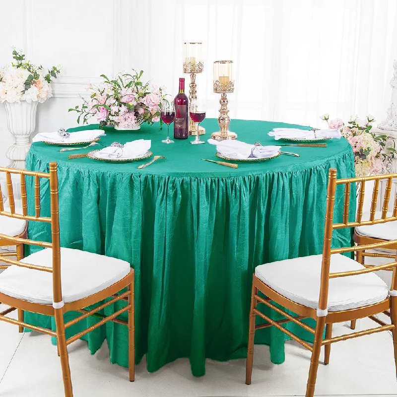 60" Round Ruffled Fitted Crushed Taffeta Tablecloth With Skirt - Jade (1pc)