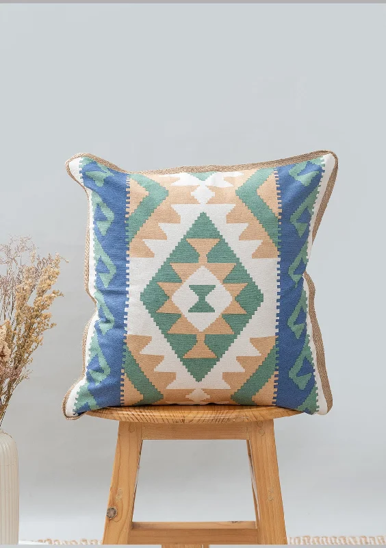 Koh 100% cotton geometric cushion cover for sofa - Indigo