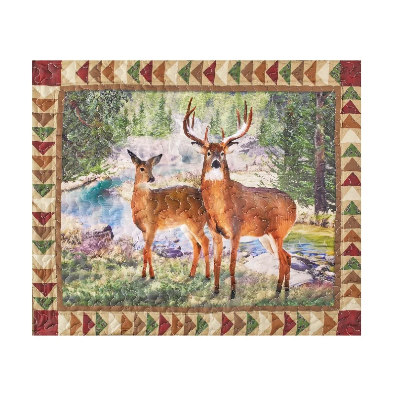 Northwoods Deer Patchwork-Style Woodland Pillow Sham