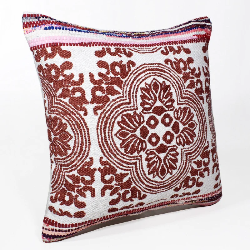 20" X 20" Red White Purple And Pink 100% Cotton Geometric Zippered Pillow