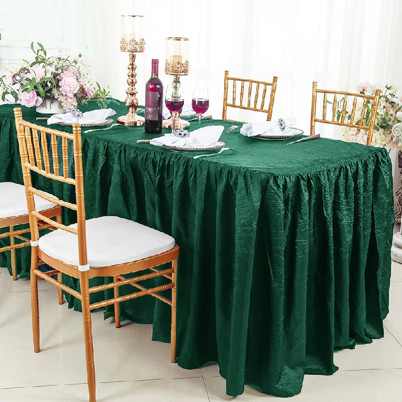 6 Ft Rectangular Ruffled Fitted Crushed Taffeta Tablecloth With Skirt - Hunter Green/Holly Green (1pc)