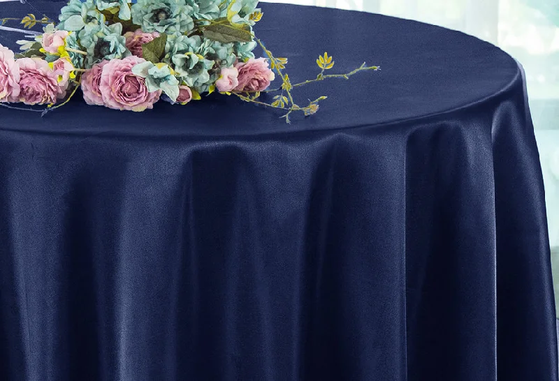 132" Round Heavy Duty Satin Tablecloth - Navy Blue (1pc)