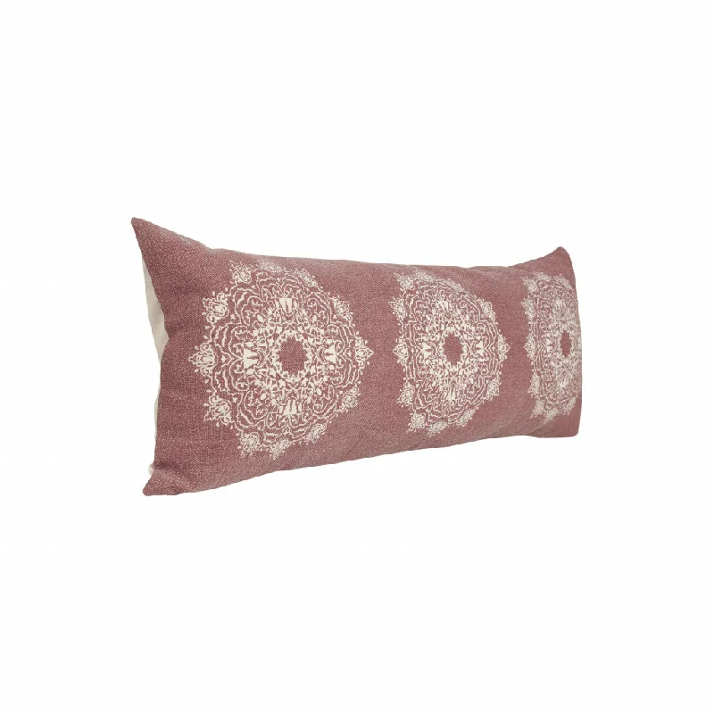 14" X 36" Dusty Rose And White 100% Cotton Geometric Zippered Pillow