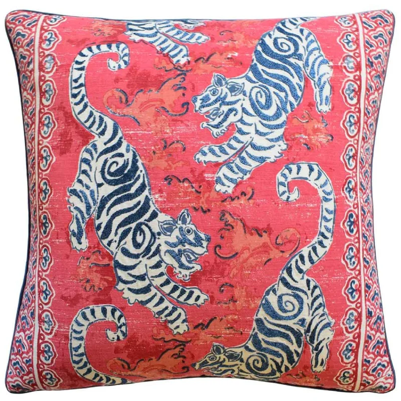 Poppy Red Pogol Tiger Print Square Throw Pillow