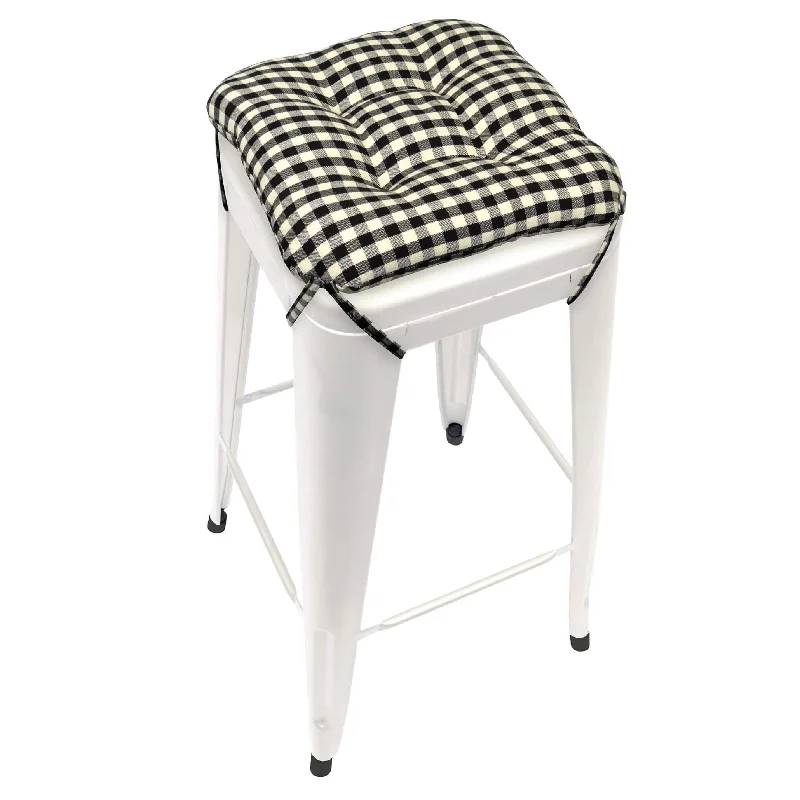 Farmhouse Check Black & White Square Industrial Bar Stool Cushion - 12" Black & Cream