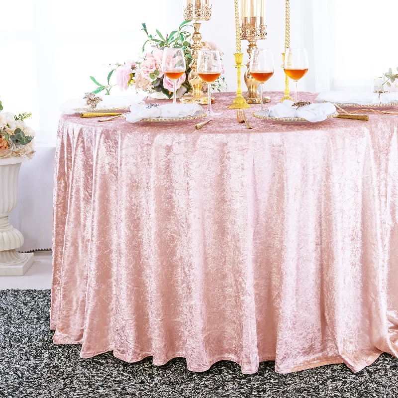 120" Round Ice Crushed Velvet (200 GSM) Tablecloth - Blush Pink/Rose Gold (1pc)