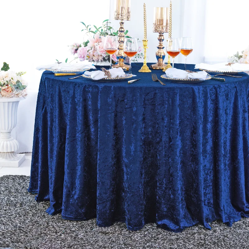 120" Round Ice Crushed Velvet (200 GSM) Tablecloth - Navy Blue (1pc)