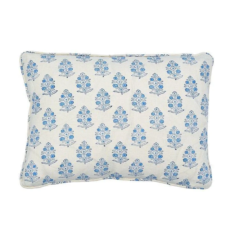 Blue Aditi Hand Blocked Botanical  Print Throw Pillow