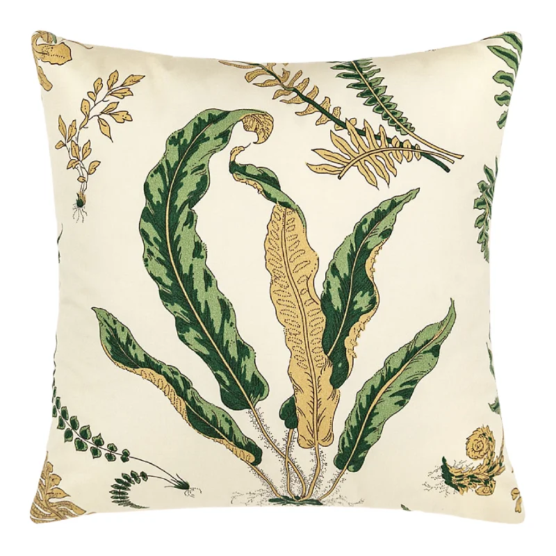 Elsie De Wolfe Green & Brown Foliage Outdoor Pillow