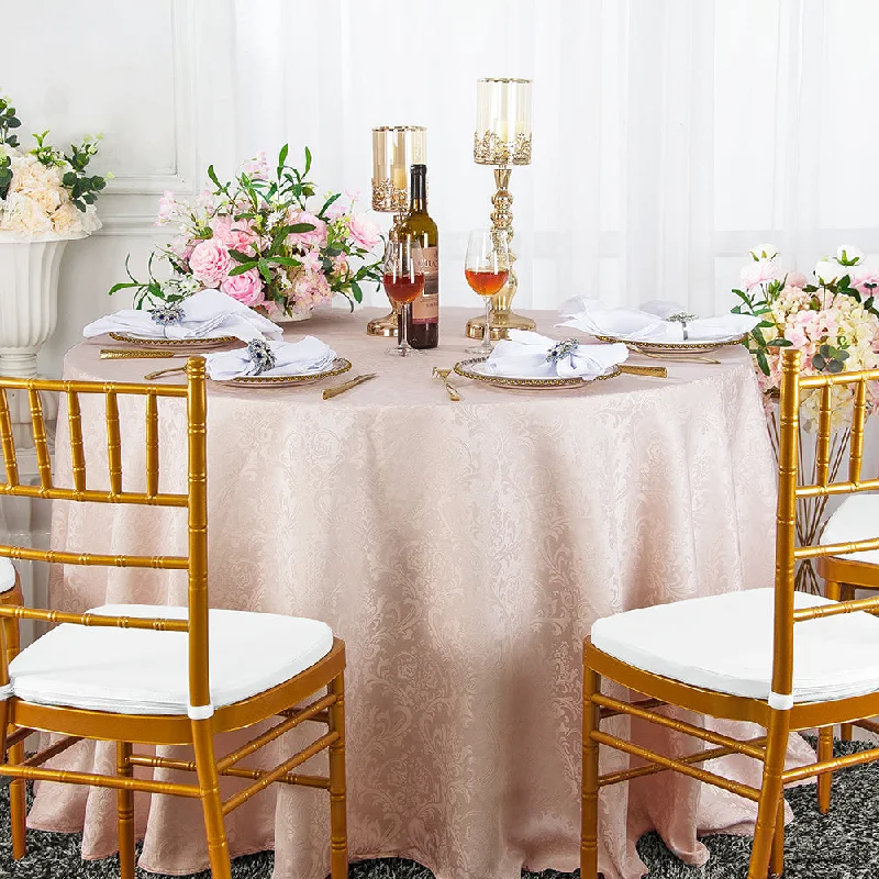 132" Seamless Round Floral Damask Jacquard Polyester (220 GSM) Tablecloth - Blush Pink/Rose Gold (1pc)