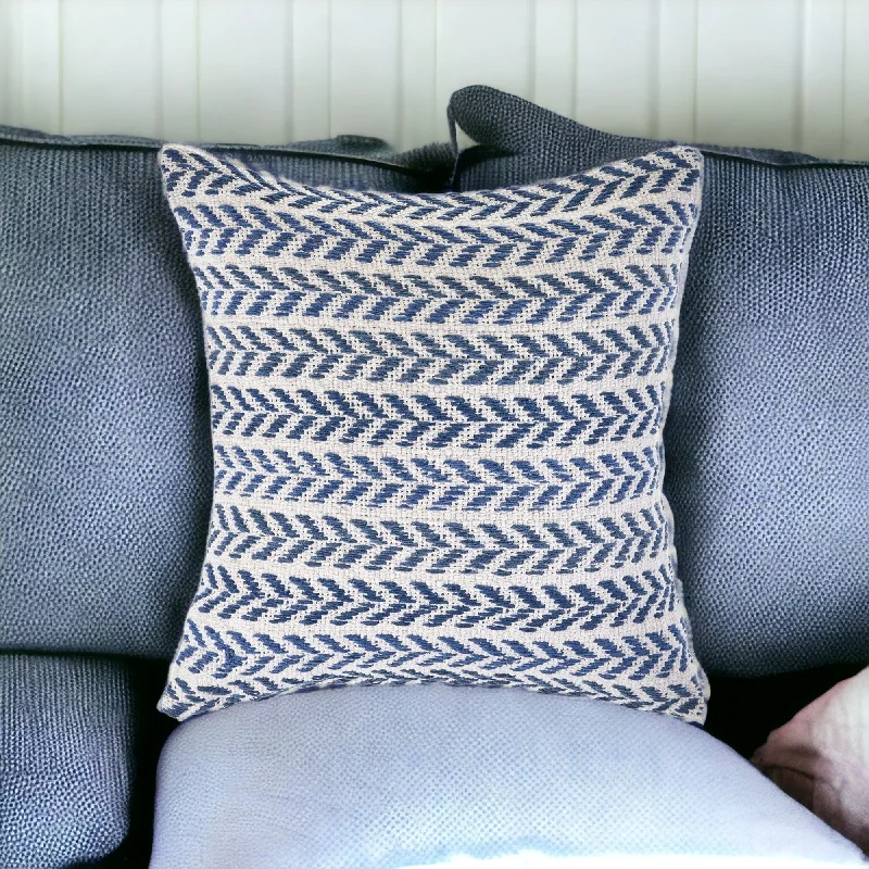 Set of Four 18" X 18" Blue Beach Chevron Cotton Zippered Pillow