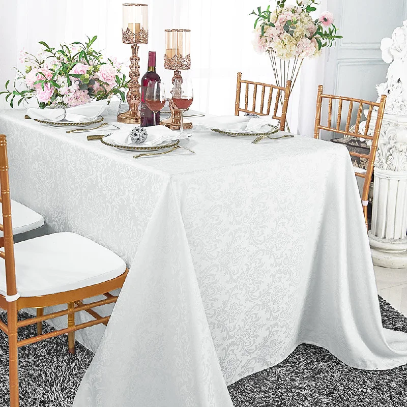 90"x156" Seamless Rectangular Floral Damask Jacquard Polyester (220 GSM) Tablecloth - White (1pc)