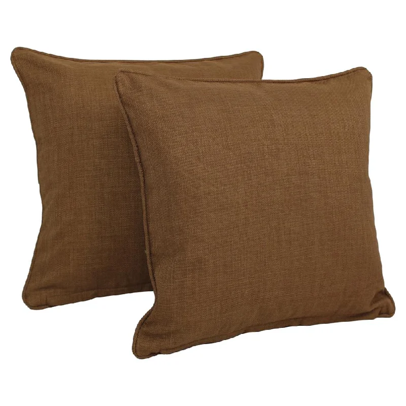 18-inch Double-corded Solid Outdoor Spun Polyester Square Throw Pillows with Inserts (Set of 2), Mocha