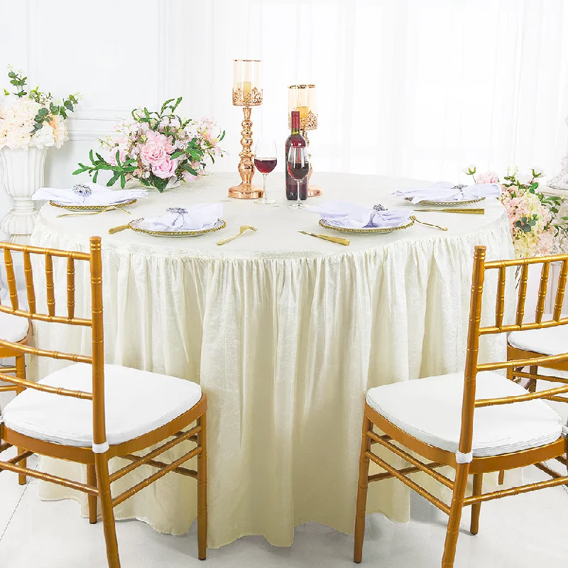 60" Round Ruffled Fitted Crushed Taffeta Tablecloth With Skirt - Ivory (1pc)