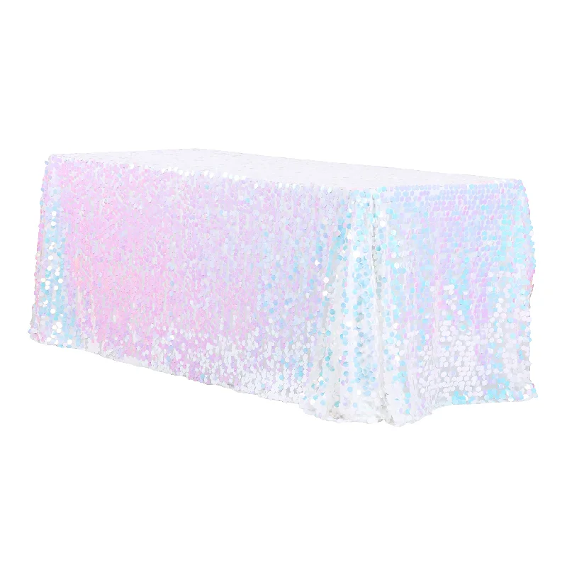 Large Payette Sequin Tablecloth 90"x132" Rectangular - Iridescent White