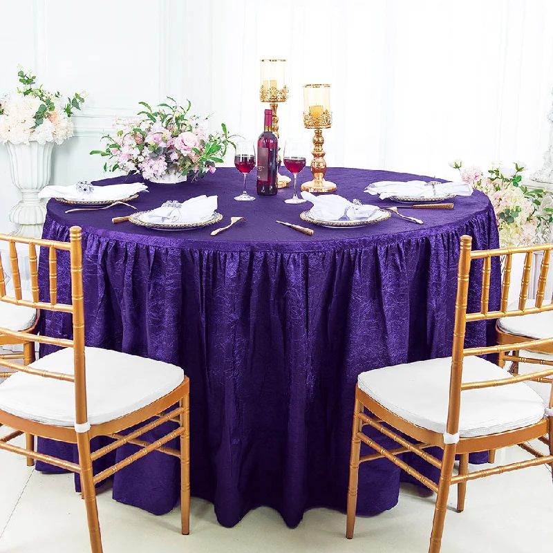 60" Round Ruffled Fitted Crushed Taffeta Tablecloth With Skirt - Regency Purple (1pc)