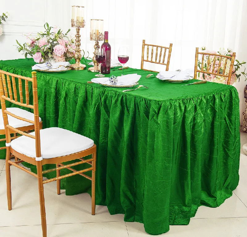 6 Ft Rectangular Ruffled Fitted Crushed Taffeta Tablecloth With Skirt - Emerald Green (1pc)