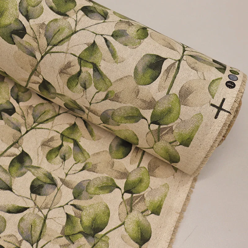 Linen Look Furnishing - Taupe - Poplar Leaves