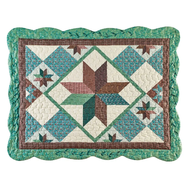 Country Patchwork Star & Green Vine Bordered Pillow Sham