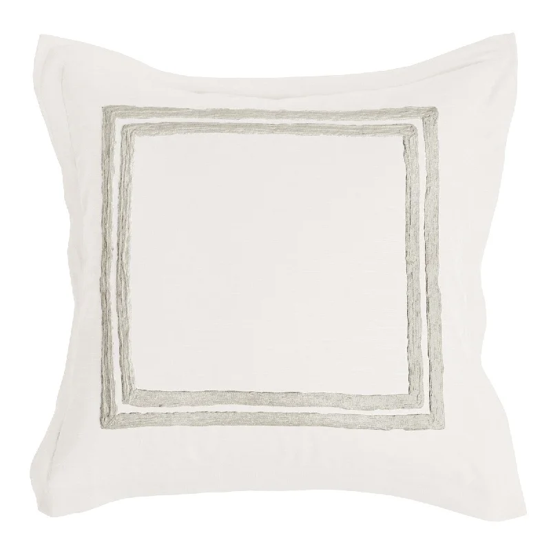 Lenz 26 Inch Cotton Euro Pillow Sham with Hand Stitched Embroidery, Ivory