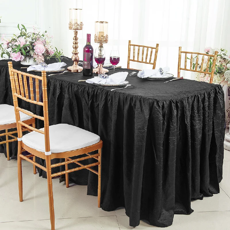 6 Ft Rectangular Ruffled Fitted Crushed Taffeta Tablecloth With Skirt - Black (1pc)