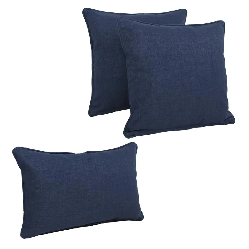 Double-corded Solid Outdoor Spun Polyester Throw Pillows with Inserts (Set of 3), Azul