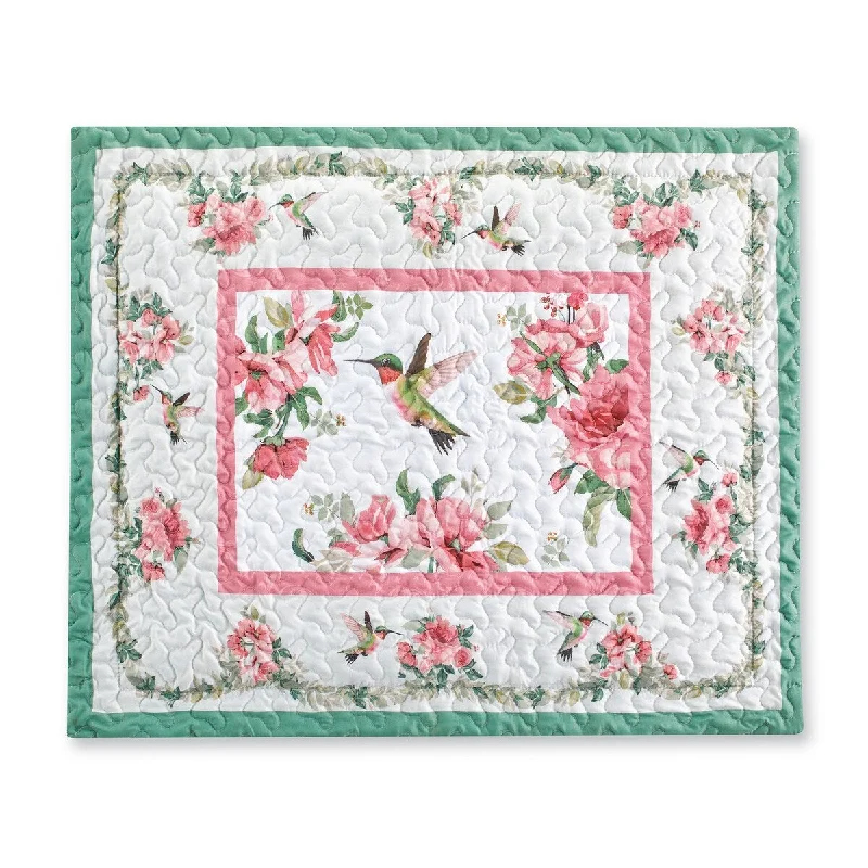 Hummingbirds and Pink Blossoms Diamond Trellis Pillow Sham